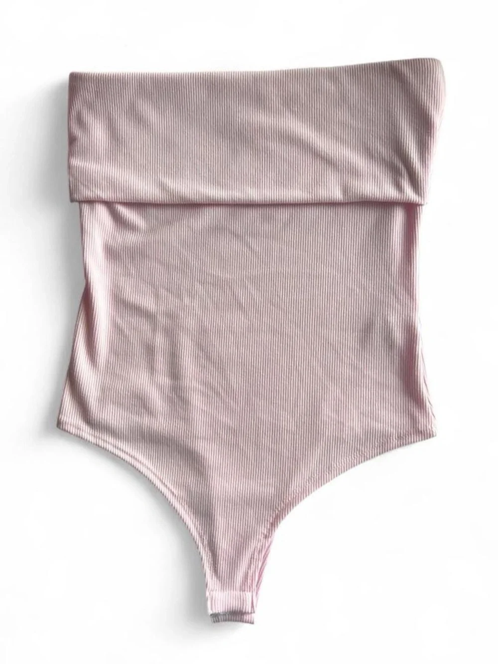 Ribbed One-Piece Bodysuit in Light Pink